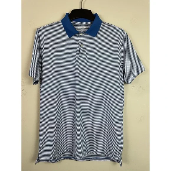Bonobos Golf Polo Shirt Mens Medium Slim Fit‎ Performance Striped Blue White - Picture 2 of 7